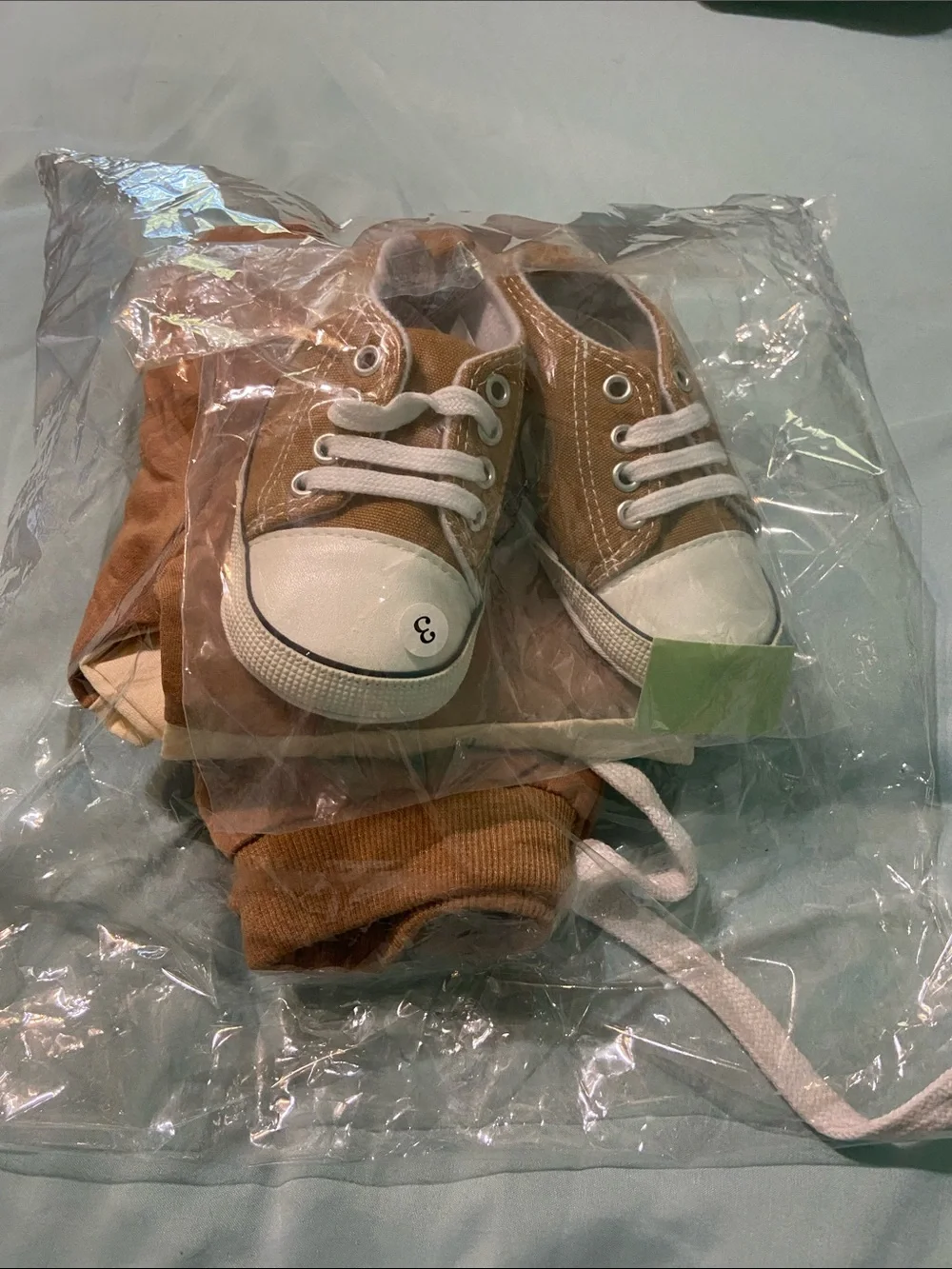Kids Brown & Cream Two-Tone Bodysuit Set with Matching Brown Shoes